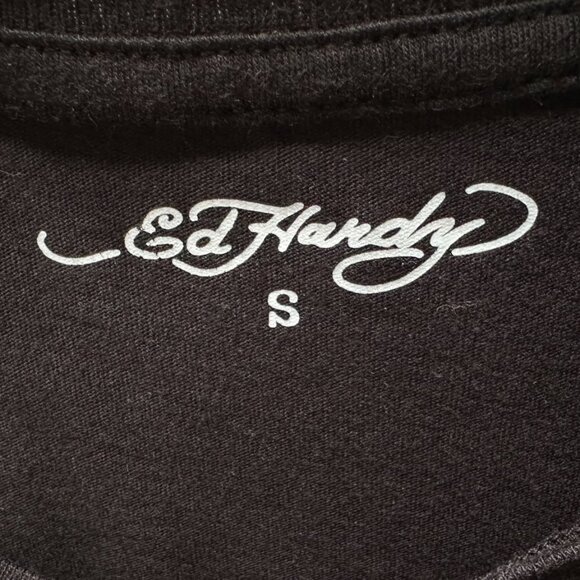 Ed Hardy Cropped Tee Tiger Small Black Short Sleeve T-Shirt EUC - Picture 3 of 5